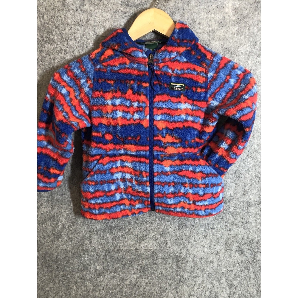L.L. Bean Sweater Kids 3T Blue Stripe Fleece Full Zip Hood Outdoors